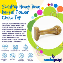 Honey-colored SodaPup Nylon Dental Tower chew toy for aggressive dogs, made in the USA. Durable nylon dog toy for strong chewers.