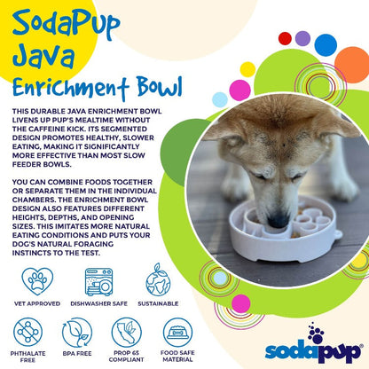 SodaPup Java eBowl deep slow feeder dog bowl for enrichment, made in the USA, with textured surface and durable design.