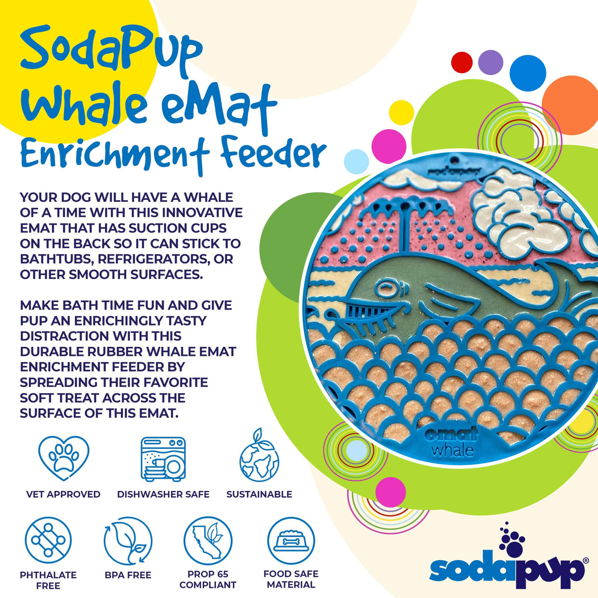 Whale eMat - Enrichment Lick Mat for Dogs and Cats - with Suction Cups | Whale Design | USA Made