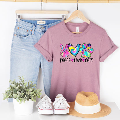 Love Peace Cats Colorful Graphic T-Shirt