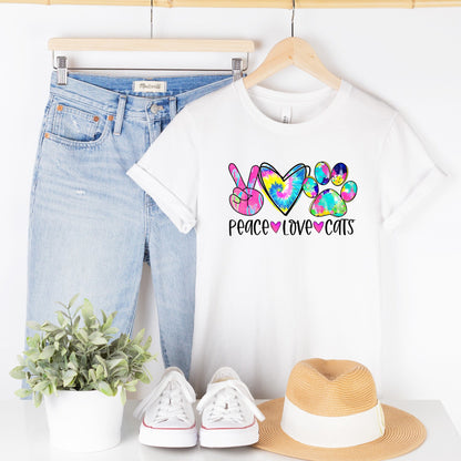 Love Peace Cats Colorful Graphic T-Shirt