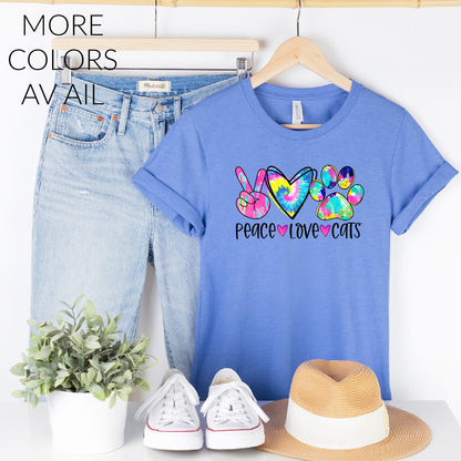 Love Peace Cats Colorful Graphic T-Shirt