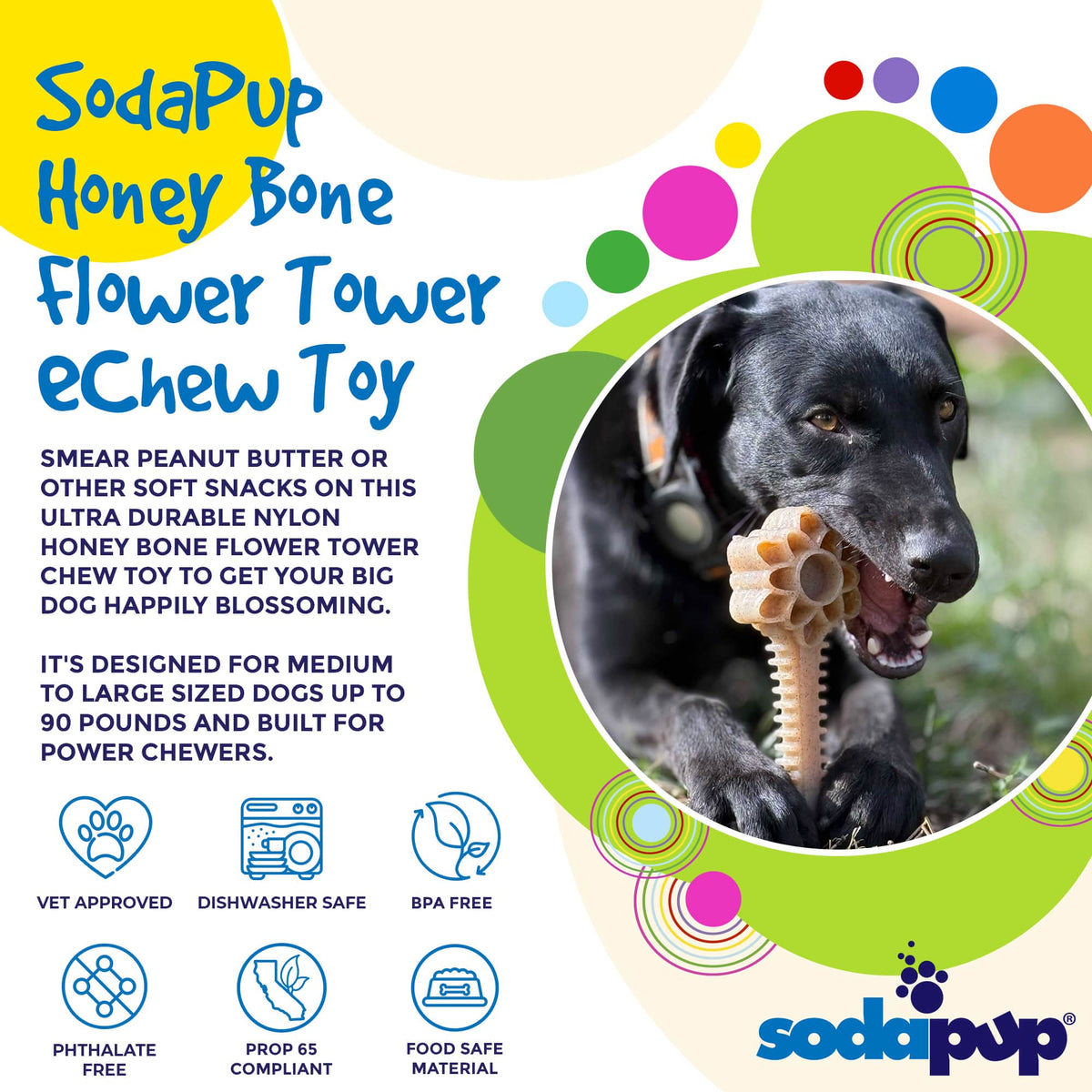Honey Bone Dental Flower Tower - Durable Nylon Dog Chew Toy XL | USA