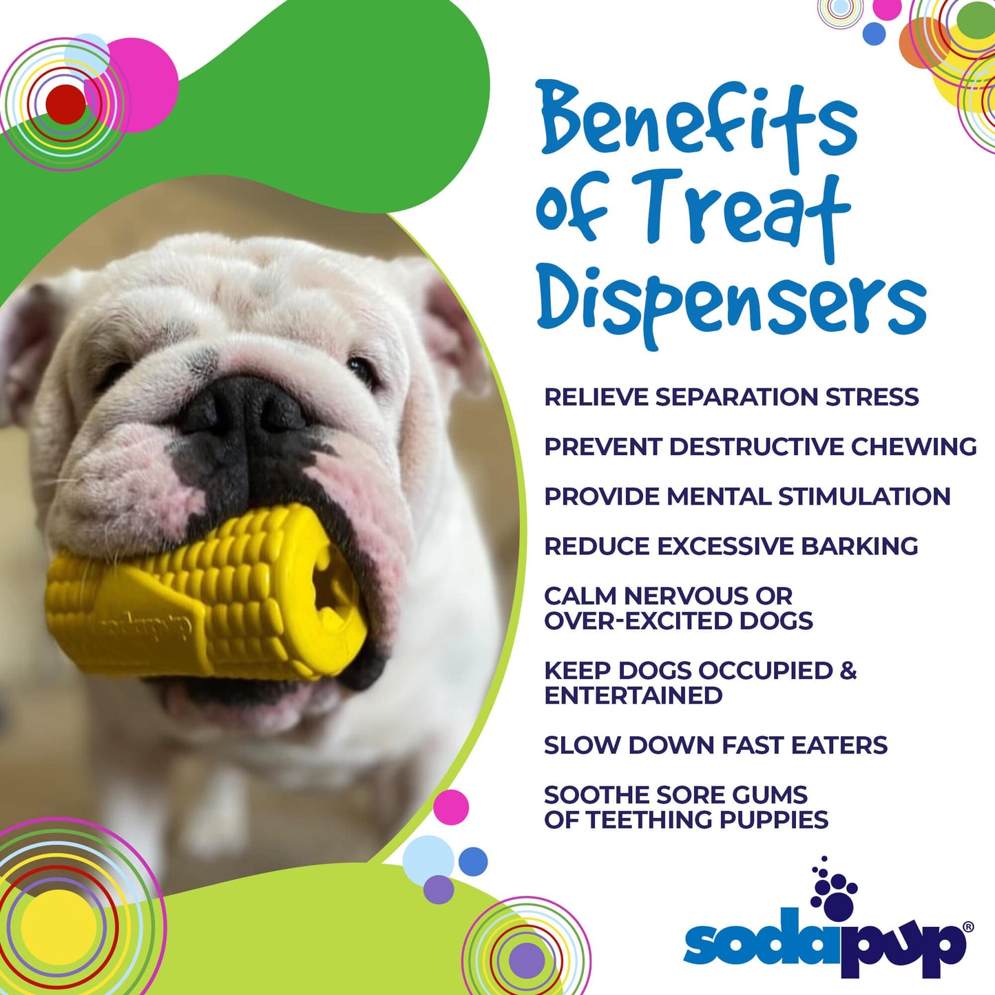 Yellow rubber Corn on the Cob dog toy by SodaPup, durable treat dispenser for dogs, made in the USA.