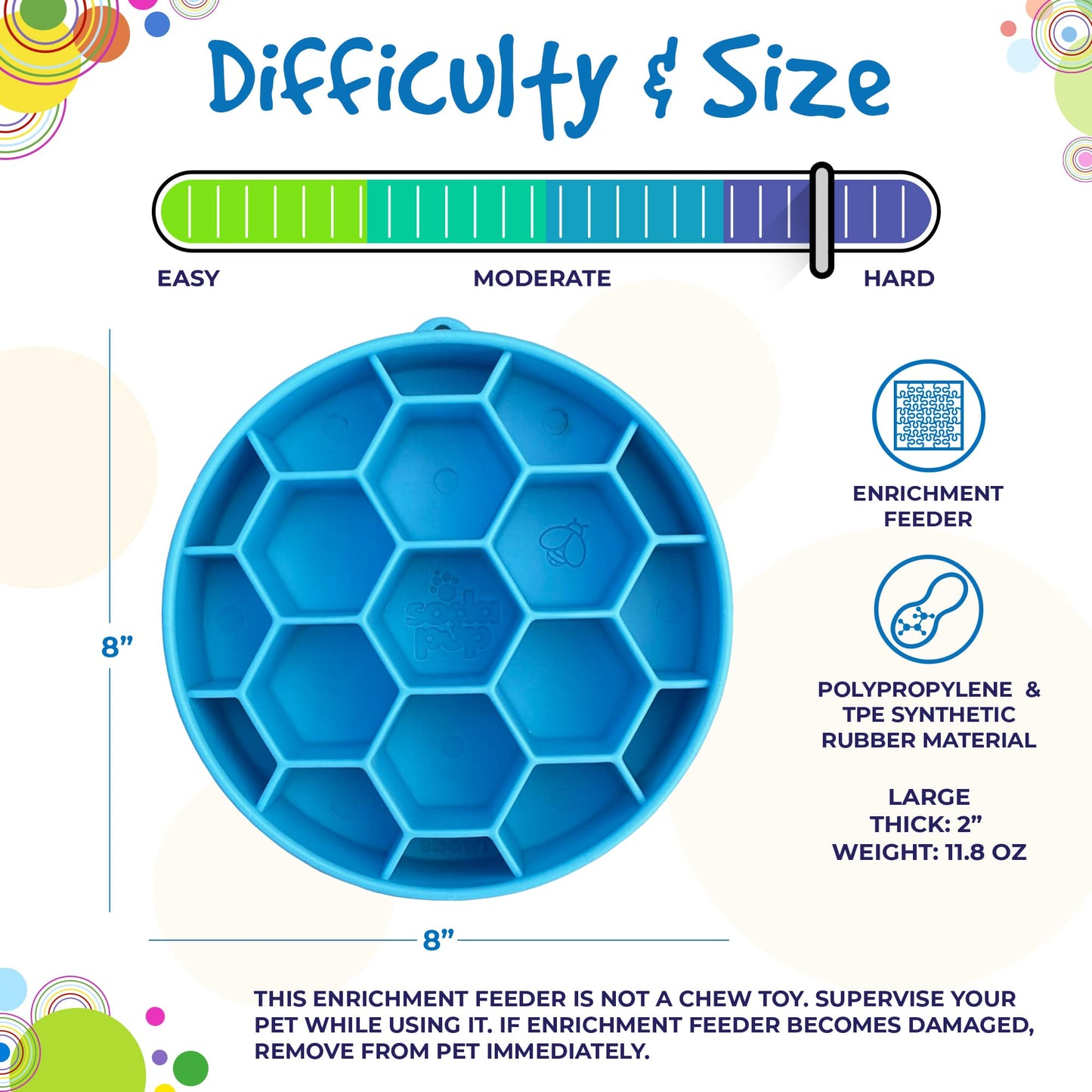 Blue Honeycomb eBowl Deep Slow Feeder dog bowl by SodaPup for enrichment, made in the USA, featuring a textured honeycomb pattern.