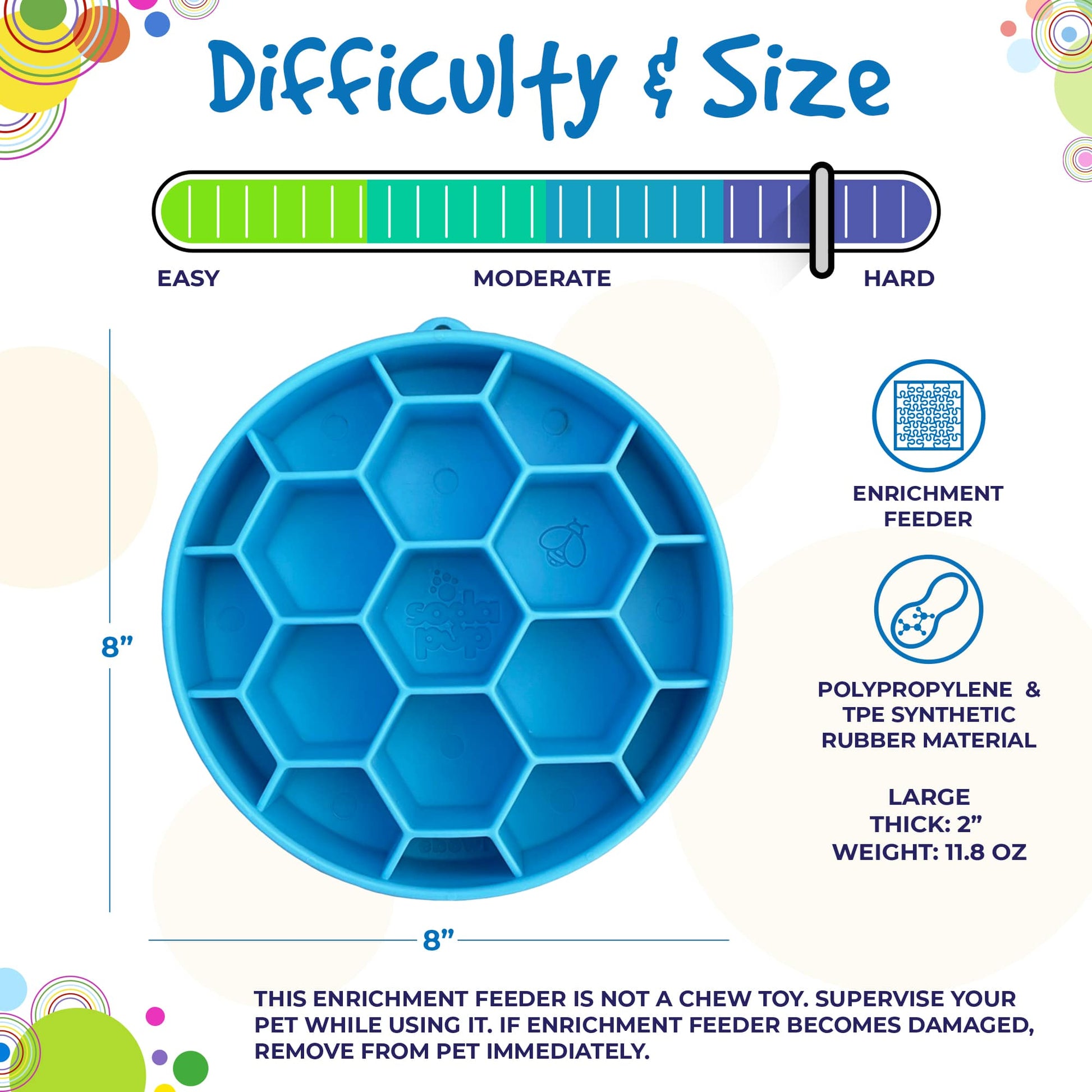 Blue Honeycomb eBowl Deep Slow Feeder dog bowl by SodaPup for enrichment, made in the USA, featuring a textured honeycomb pattern.