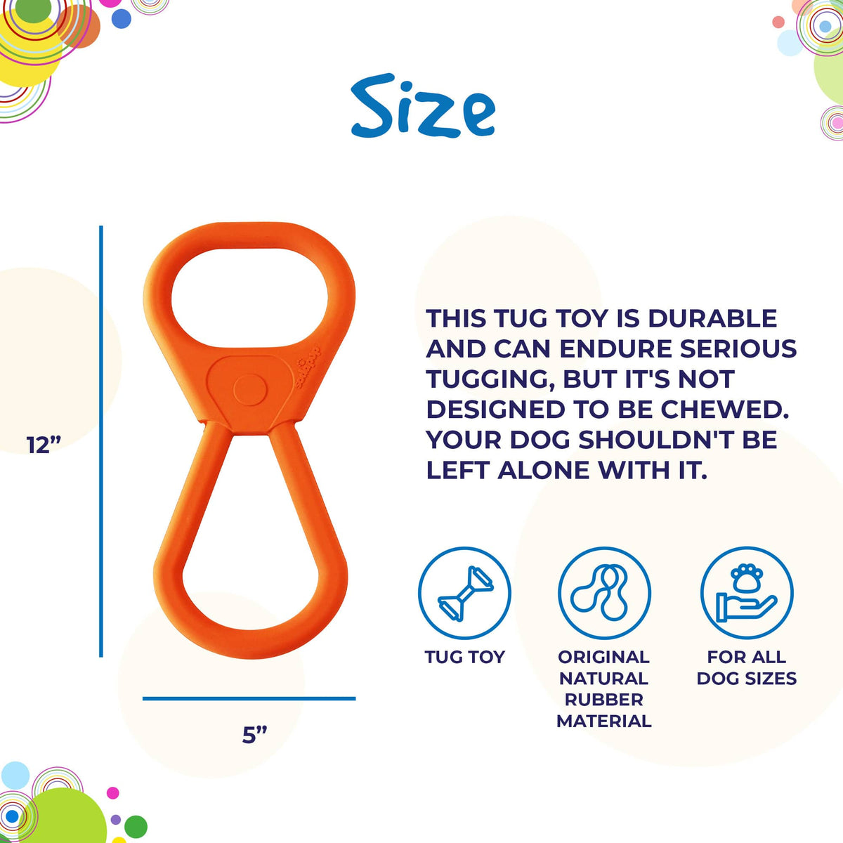 Orange SodaPup rubber tug toy for dogs, durable and ideal for interactive play with heavy chewers, made in the USA