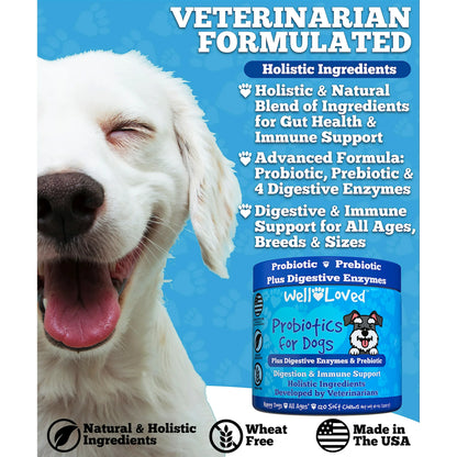 Well Loved Probiotics for Dogs, Dog Probiotics and Digestive Enzymes Supplement