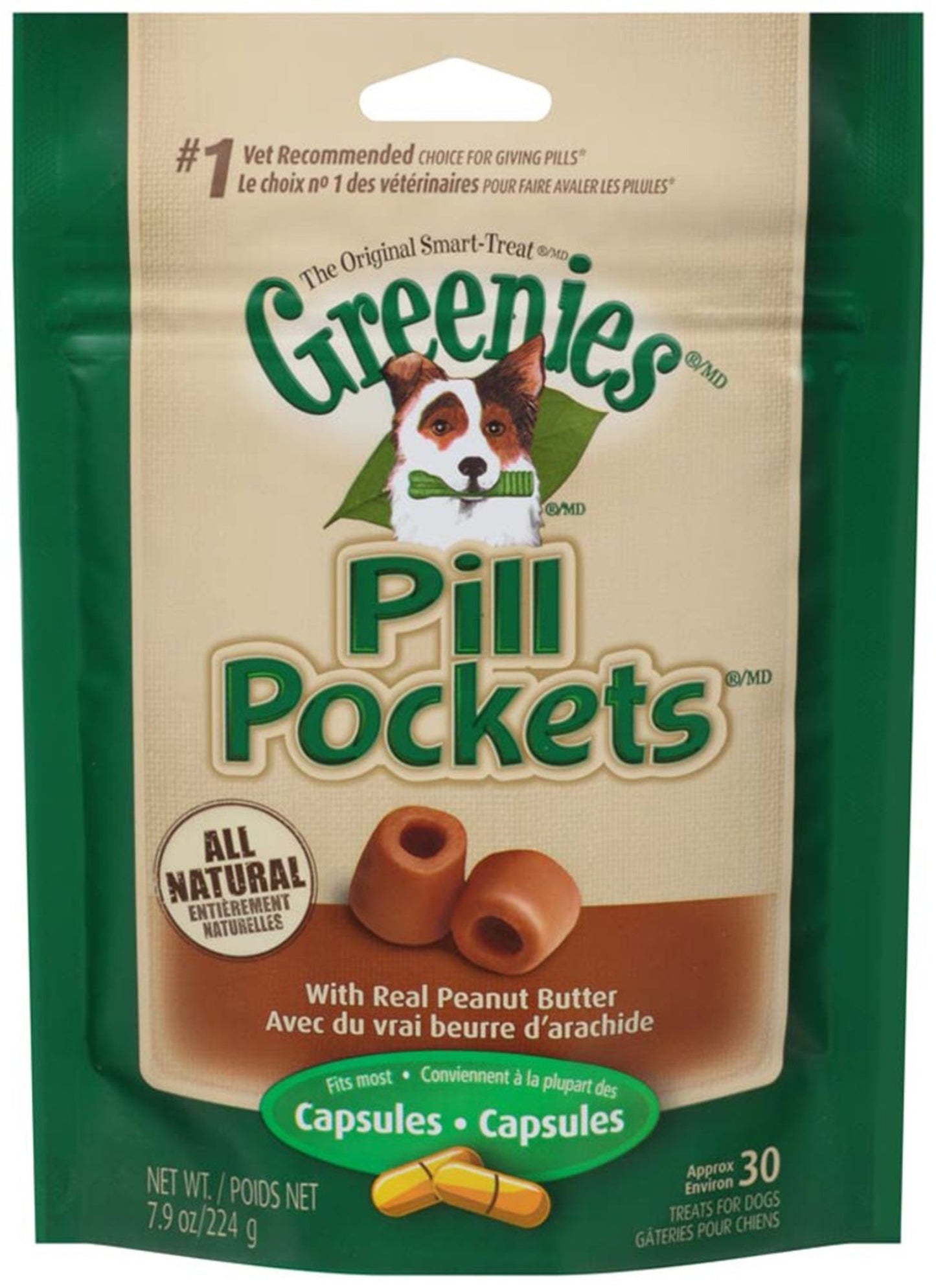 Greenies Pill Pockets for Capsules Peanut Butter 1ea/30 ct, 7.9 oz Greenies