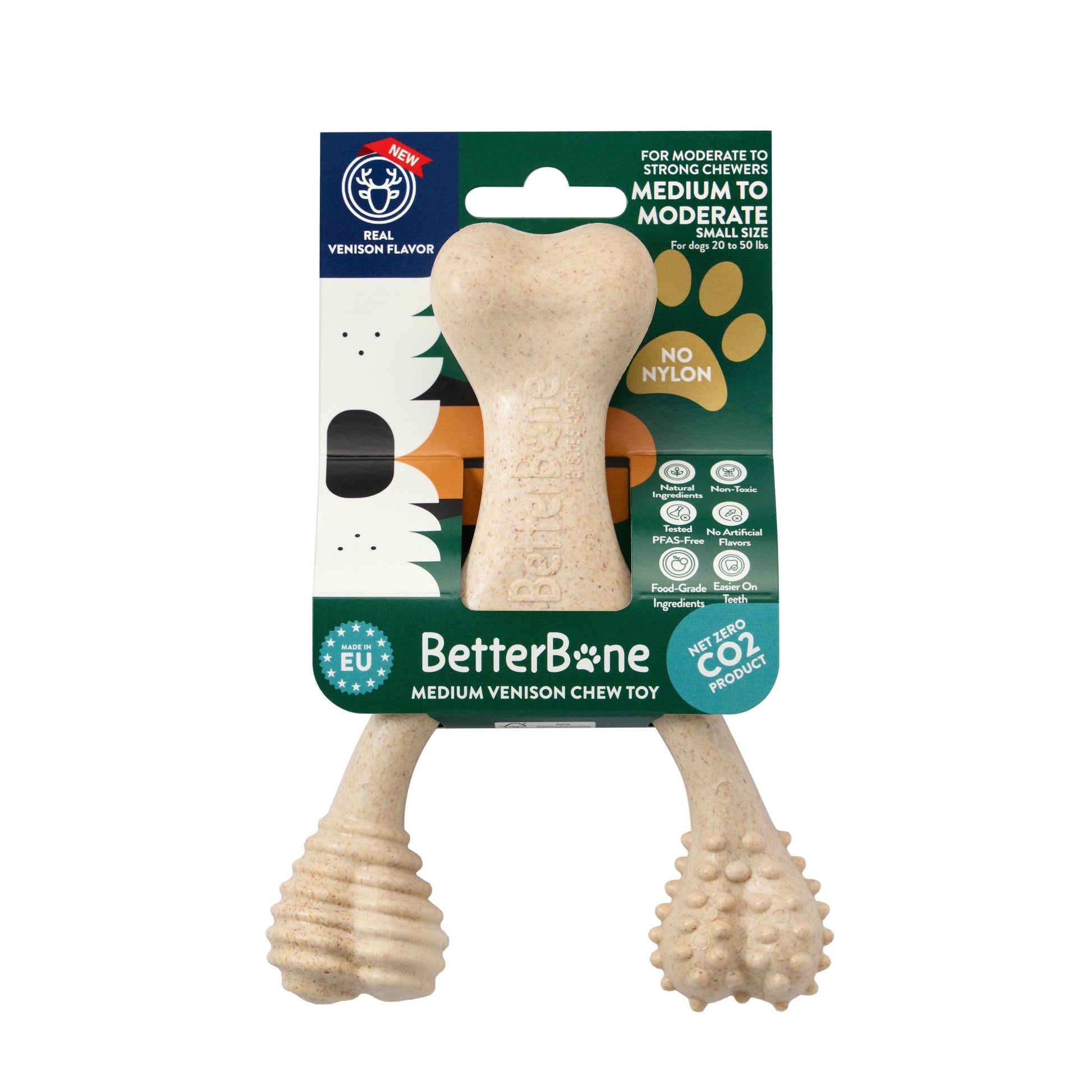BetterBone Moderate dog chew toy made of natural eco-friendly material, designed for interactive play and dental health.