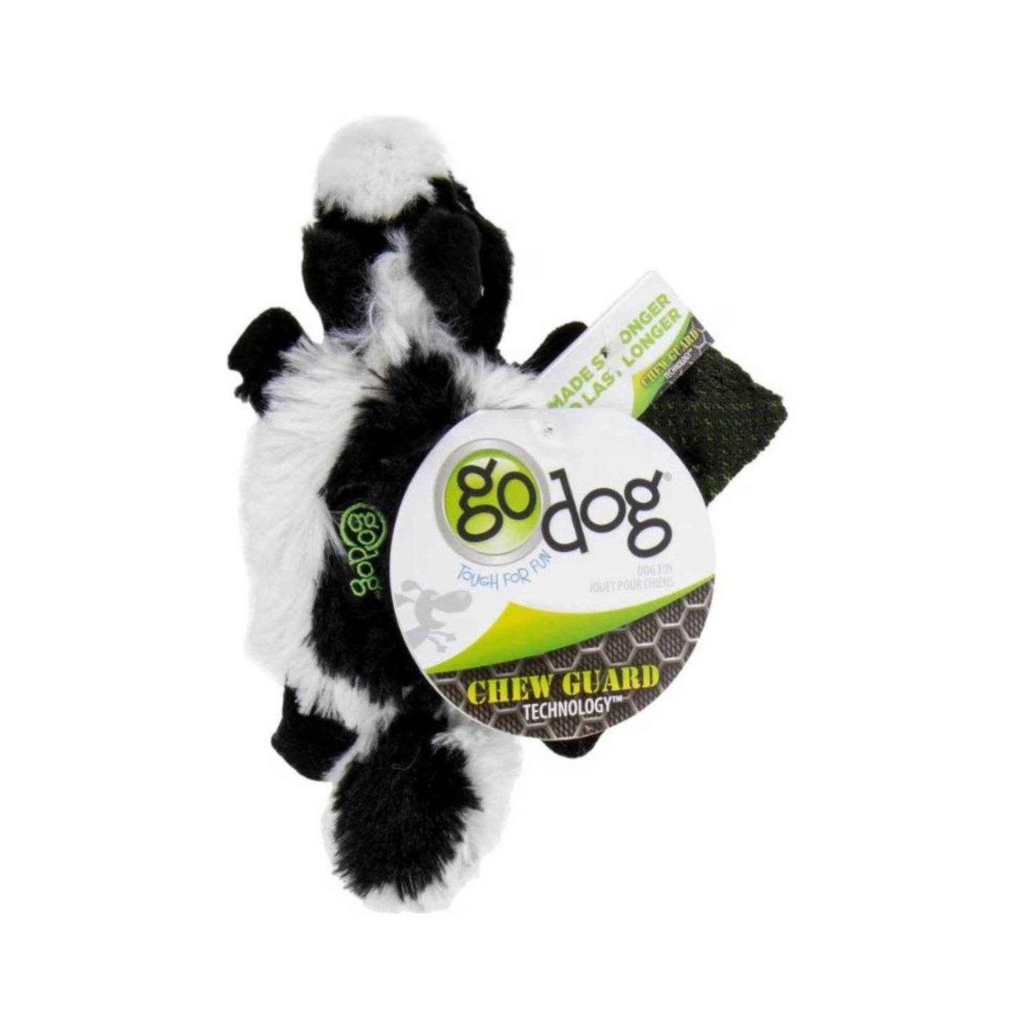 Godog Flatz Skunk Squeaky Plush Flattie Dog Toy Black XSmall