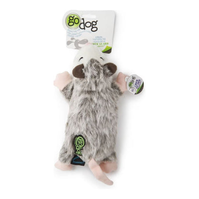 Godog Flatz Opossum Squeaky Plush Flattie Dog Toy Grey Large