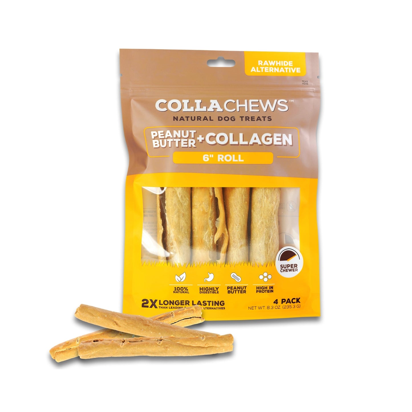 Collachews Collagen Roll Peanut Butter 6in. 4Pk