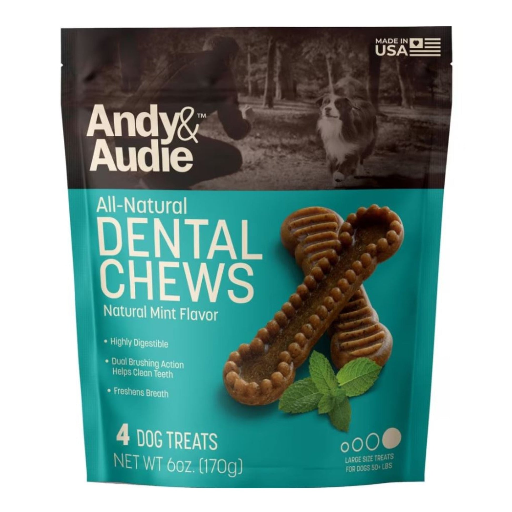 Andy & Audie Dental Chews For Dogs Mint Large 6oz. Andy & Audie