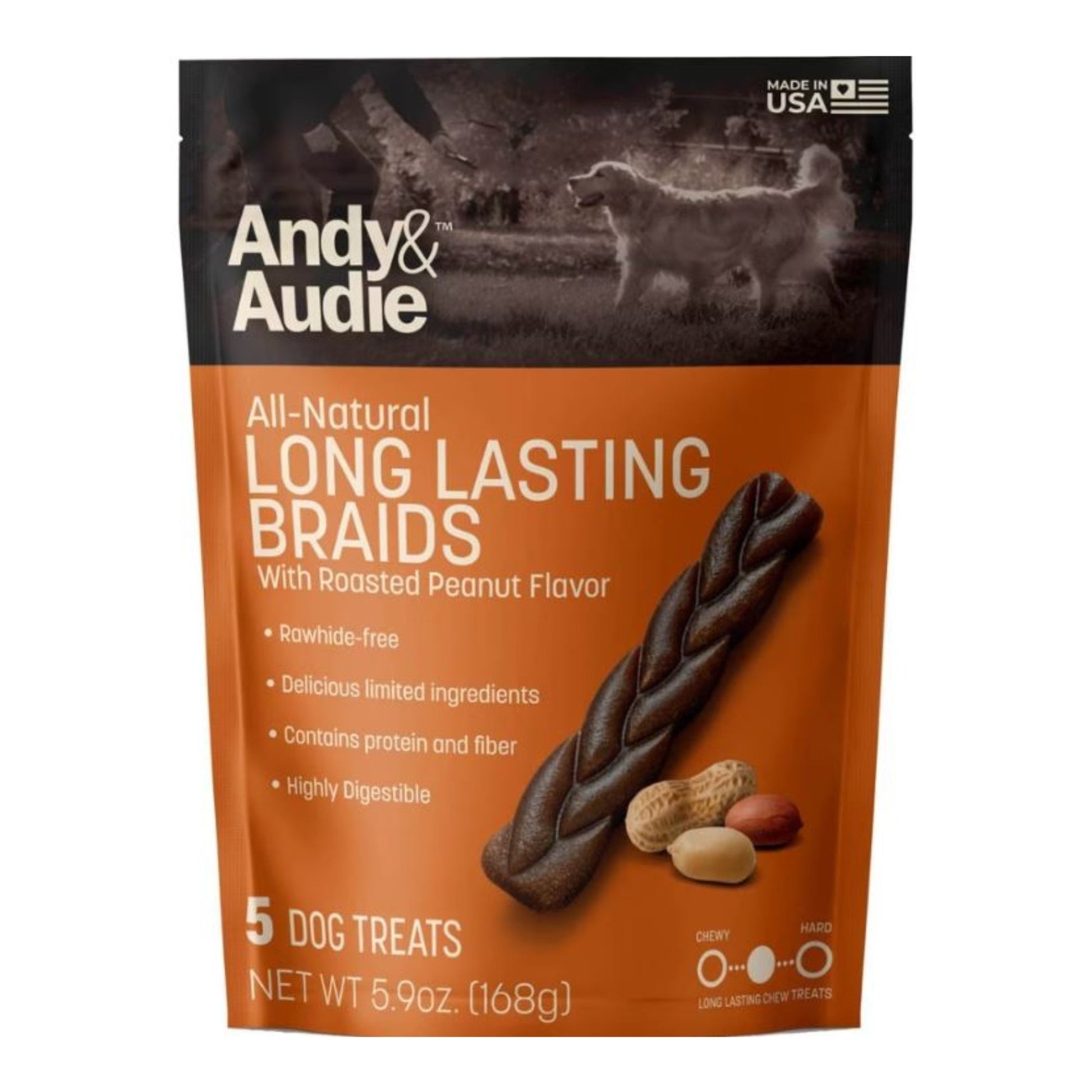 Andy & Audie Alternative Braid Chews For Dogs Nut Medium-5 Count 5.9oz. Andy & Audie