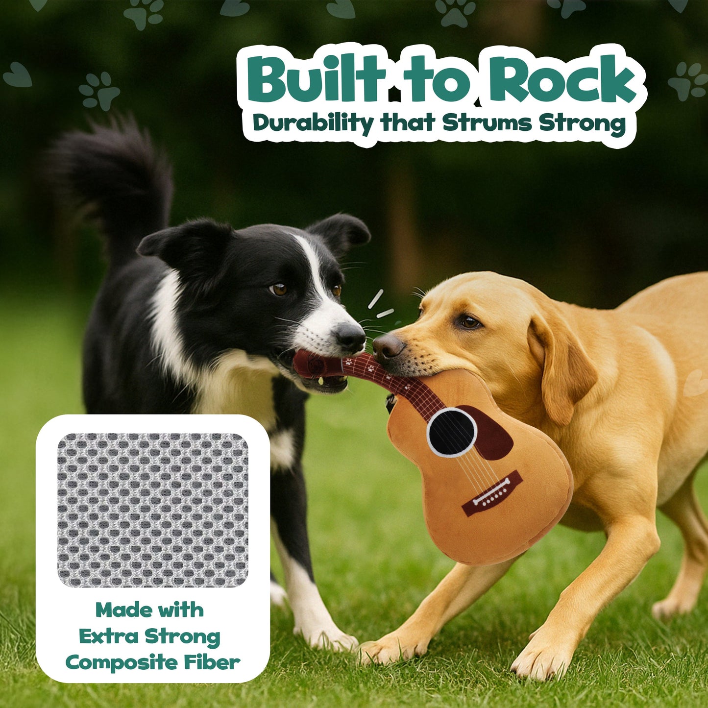 Guitar Squeaky Dog Toy – Plush Crinkle Dog Toy for Medium & Large Dogs, Durable Musical Dog Toy for Tug, Fetch & Birthday Gifts