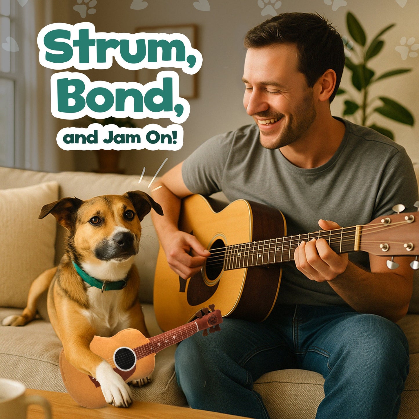 Guitar Squeaky Dog Toy – Plush Crinkle Dog Toy for Medium & Large Dogs, Durable Musical Dog Toy for Tug, Fetch & Birthday Gifts