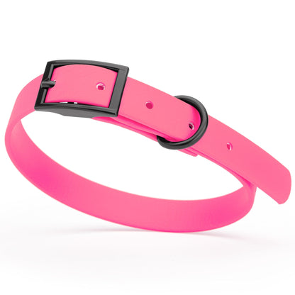 BioThane Waterproof Dog Collar - XS: L 9"-12" x W 1/2" - Black OR Brass Hardware