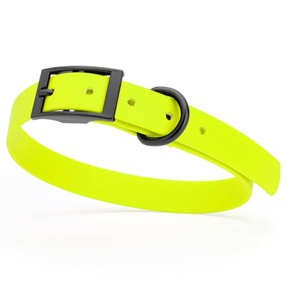 BioThane Waterproof Dog Collar - XS: L 12"-15" x W 5/8" - Black OR Brass Hardware