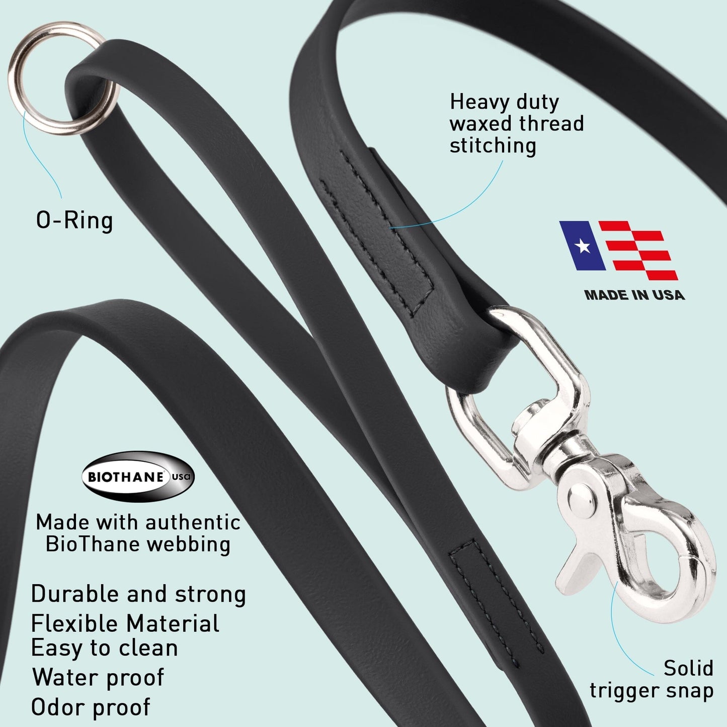 Biothane Dog Leash with Nickel Scissor Snap – 4 FT and 6 FT