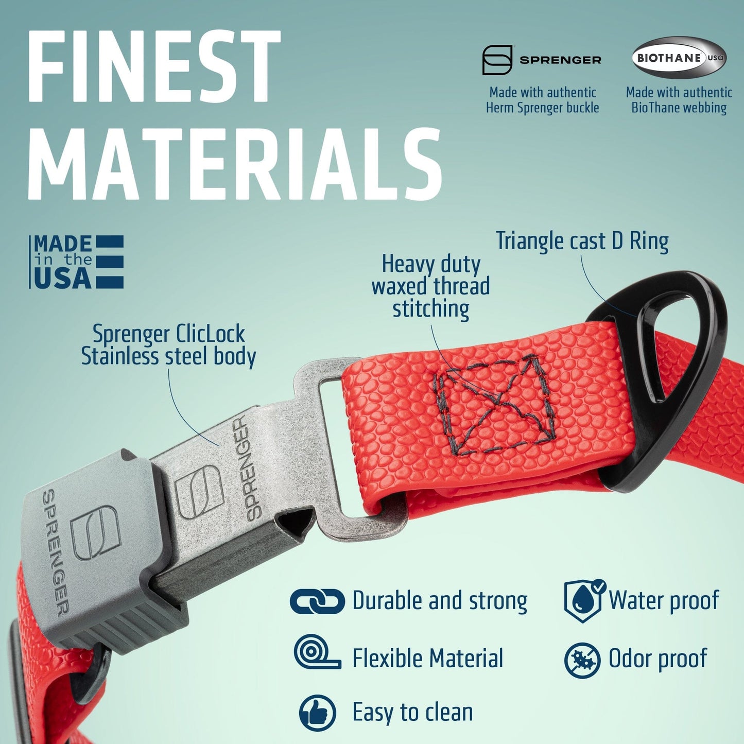 Dogline Pebble Emboss Biothane Dog Collar with Herm Sprenger Stainless Steel ClicLock Buckle