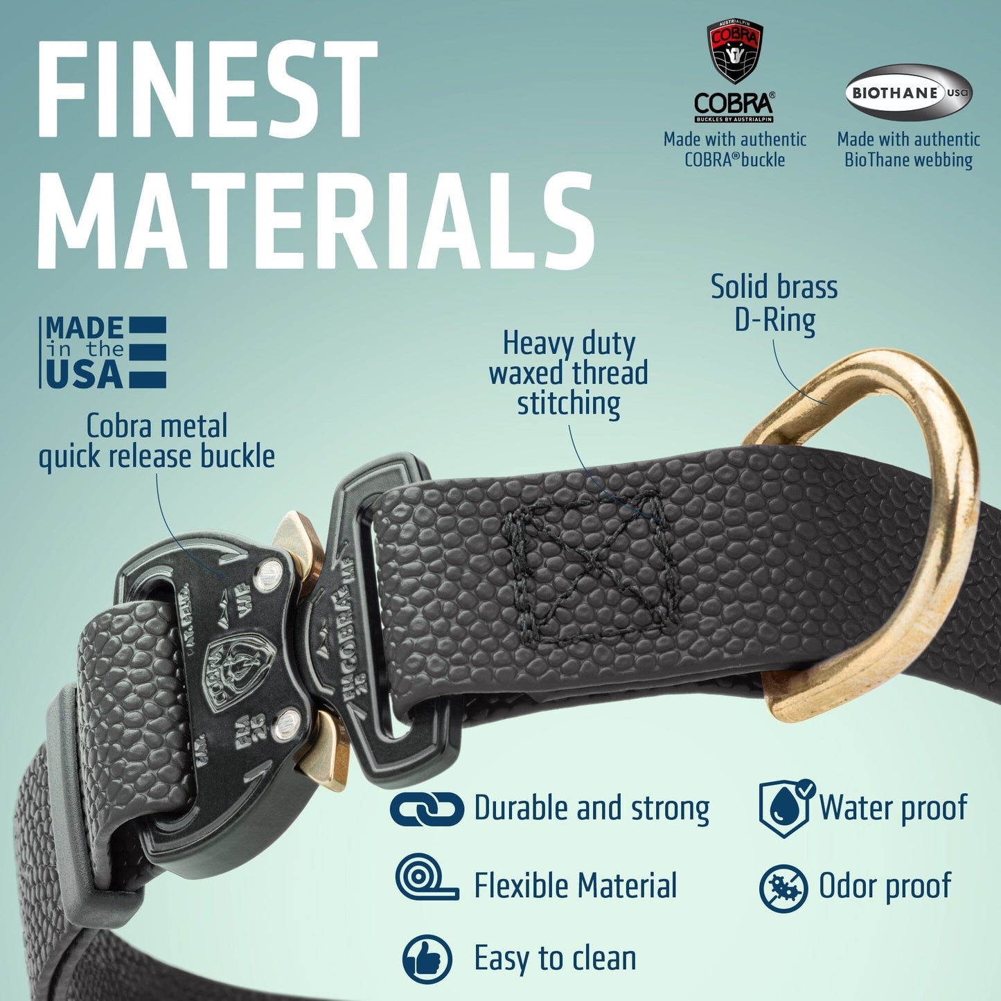 Dogline Pebble Emboss BioThane Dog Collar with Heavy Duty Cobra Buckle