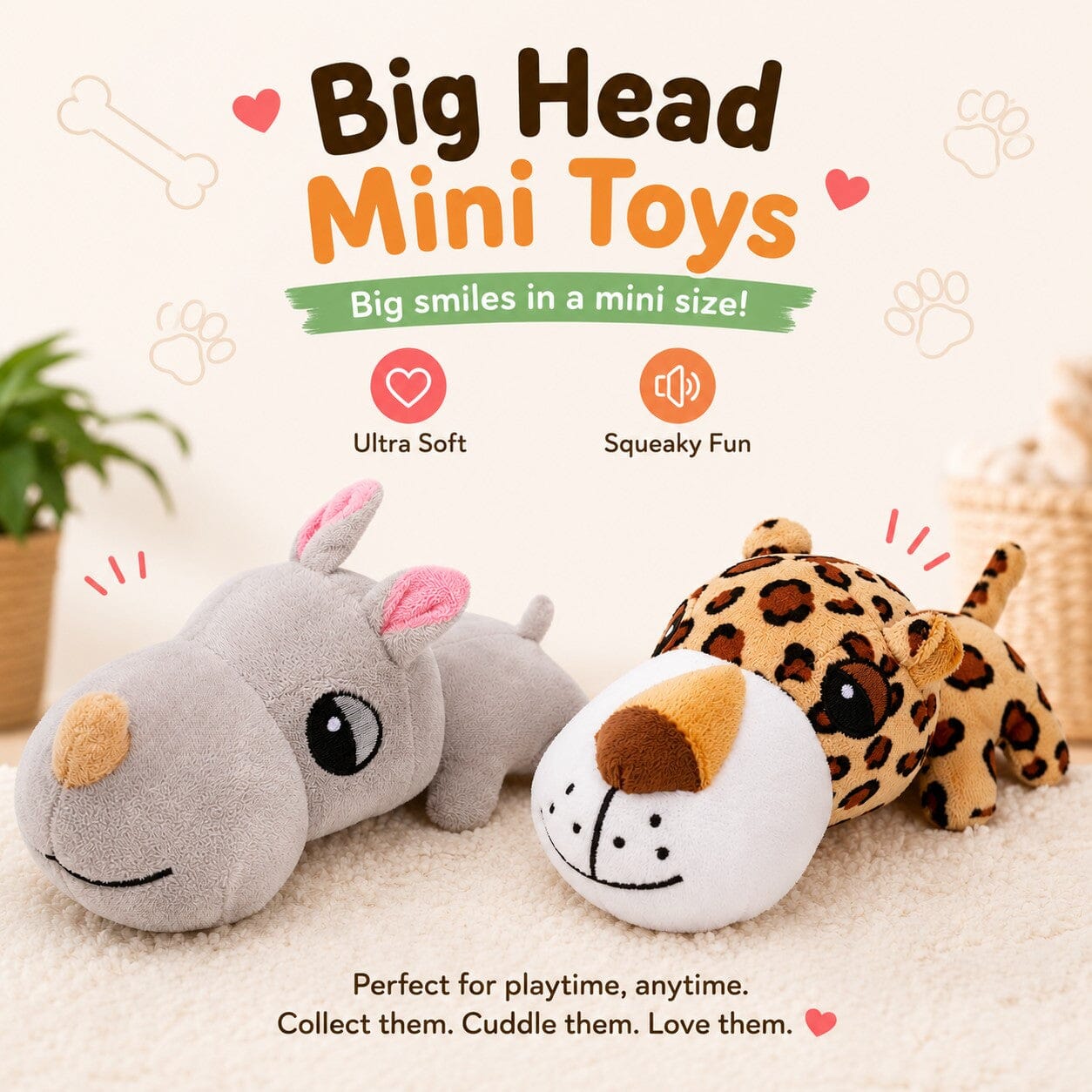 7" Big Head Mini Dog Toy