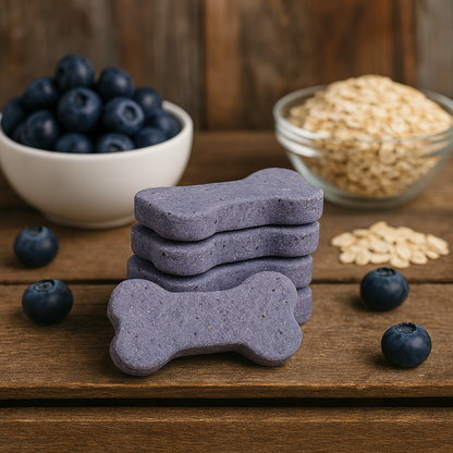 Blueberry + Oat Bones 🫐 Gluten-Free Handmade Organic Dog Treats