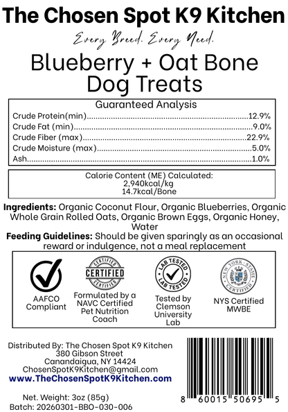 Blueberry + Oat Bones 🫐 Gluten-Free Handmade Organic Dog Treats