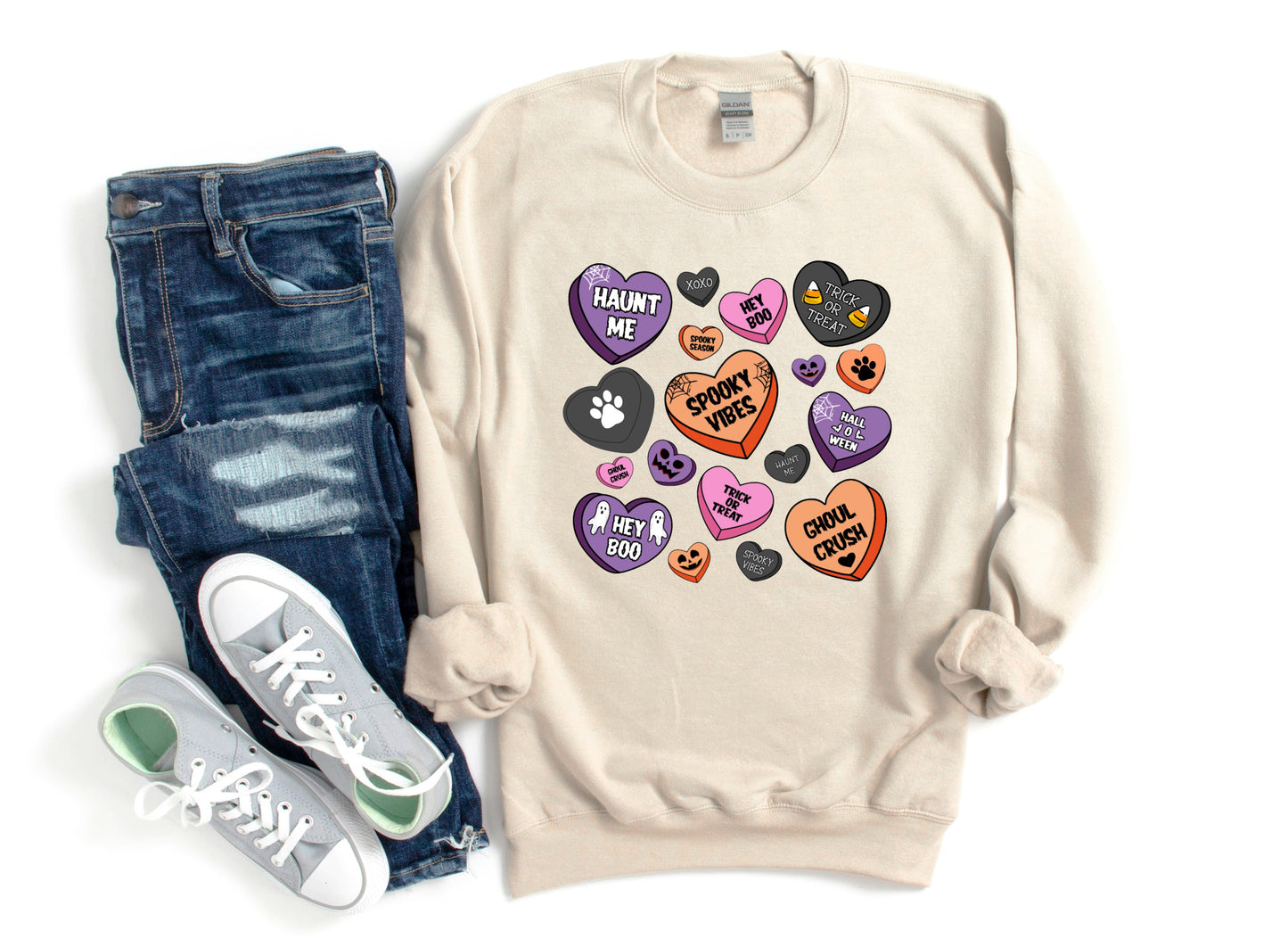 Halloween Candy Hearts & Dog Paws Crewneck Sweatshirt