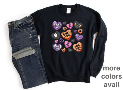 Halloween Candy Hearts & Dog Paws Crewneck Sweatshirt