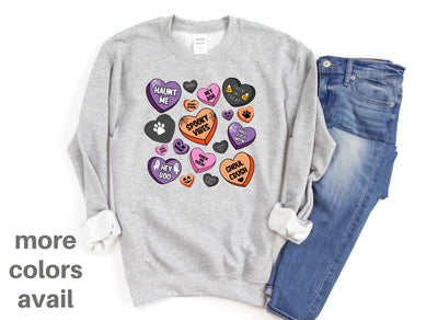 Halloween Candy Hearts & Dog Paws Crewneck Sweatshirt