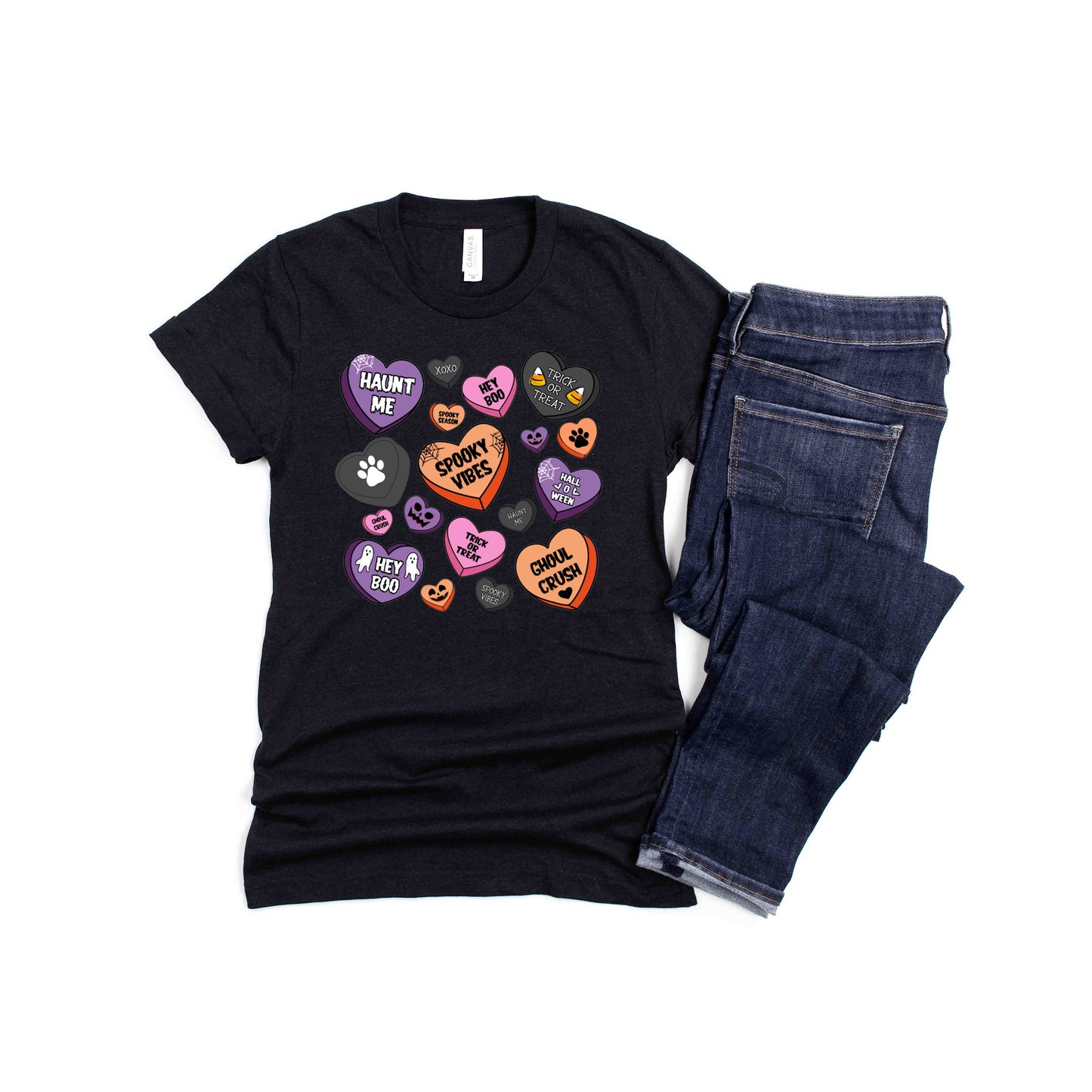 Halloween Candy Hearts & Dog Paws DTF T-Shirt