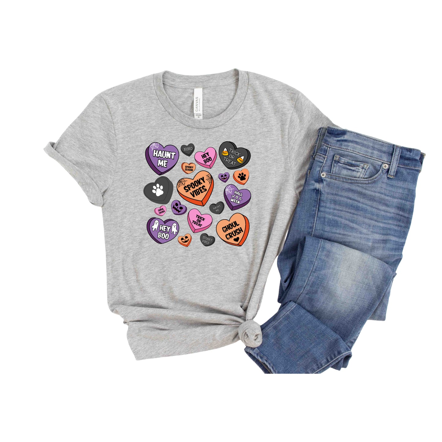 Halloween Candy Hearts & Dog Paws DTF T-Shirt