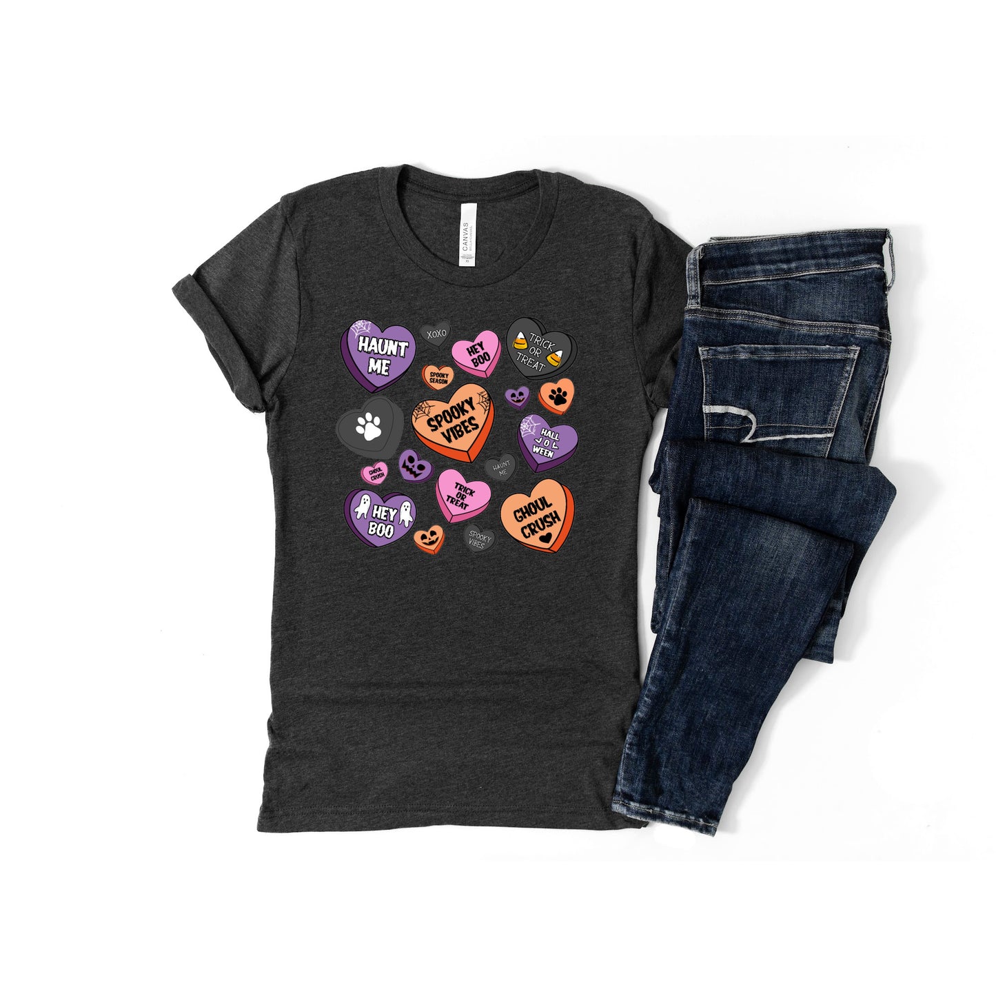 Halloween Candy Hearts & Dog Paws DTF T-Shirt