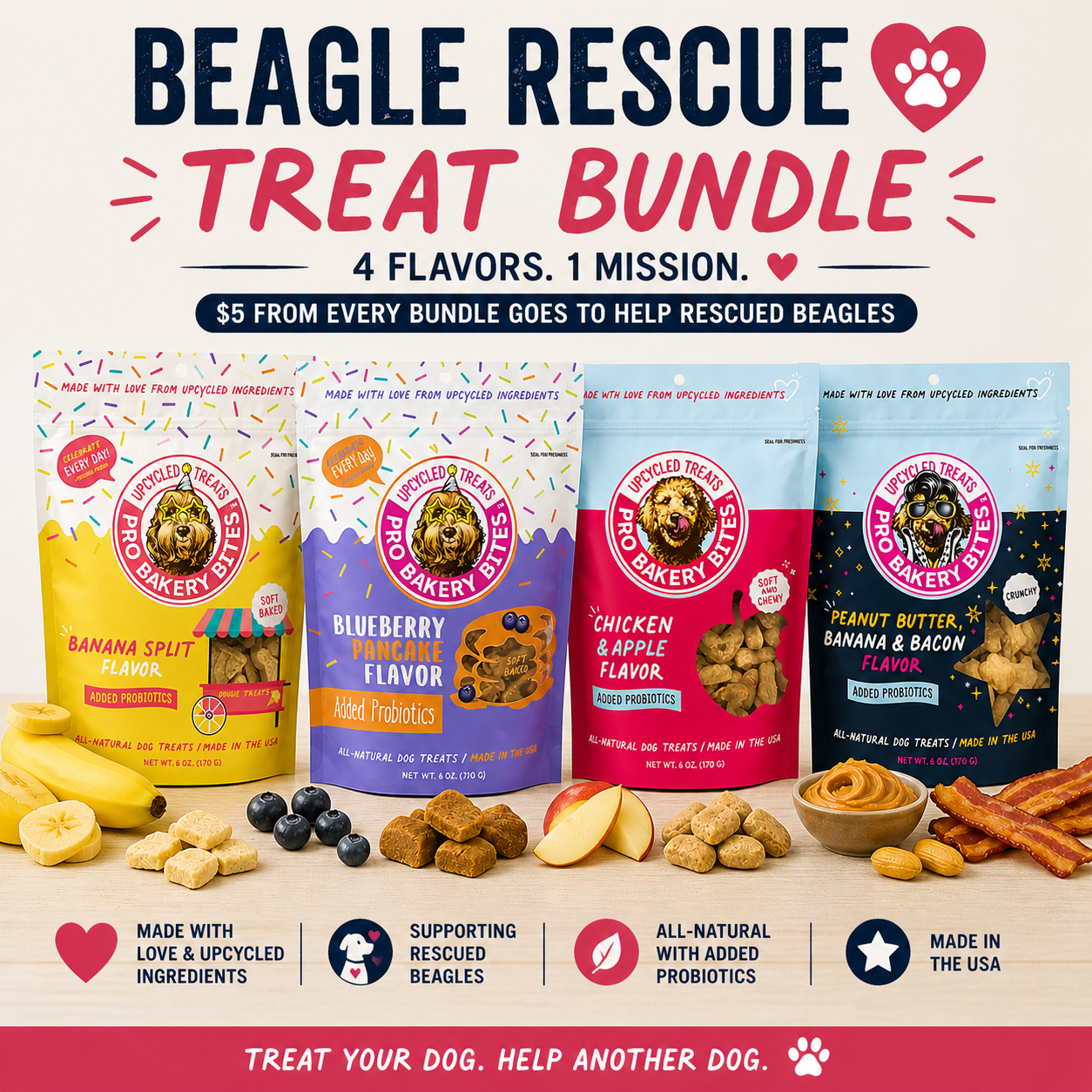 Beagle Rescue 4 Pack Dog Treat Bundle