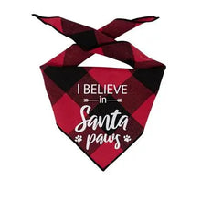Christmas Bandana - Red Plaid Flannel Dog Bandana - I BELIEVE IN SANTA PAWS Hunter K9