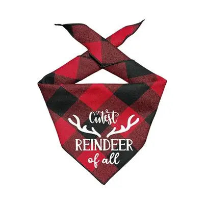 Christmas Dog Bandana - Black & Red Plaid Flannel -CUTEST REINDEER OF ALL Hunter K9