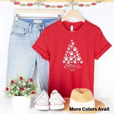 Christmas Tree Dog Paw Holiday T-Shirt Hunter K9
