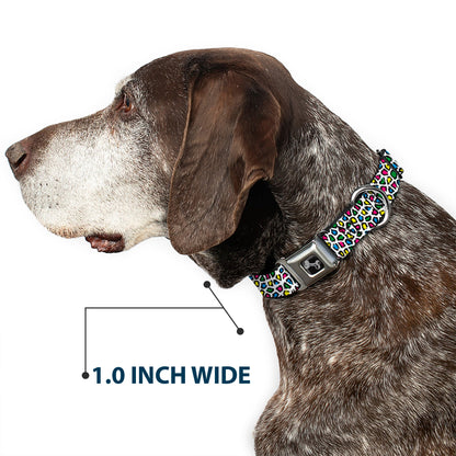 Dog Bone Seatbelt Buckle Collar - Leopard White/Multi Color