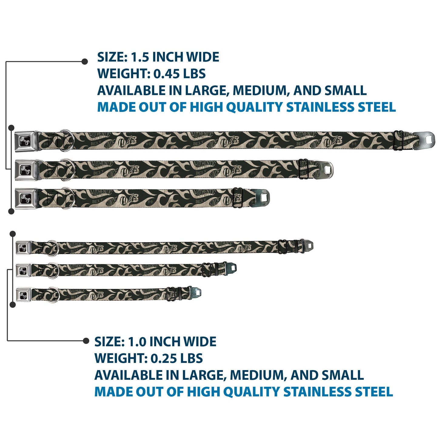 Dog Bone Seatbelt Buckle Collar - BD AUTHENTIC SEATBELT BELT SINCE 1993 Flames Olive/Tan