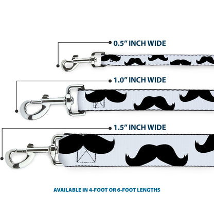 Dog Leash - Mustaches White/Black