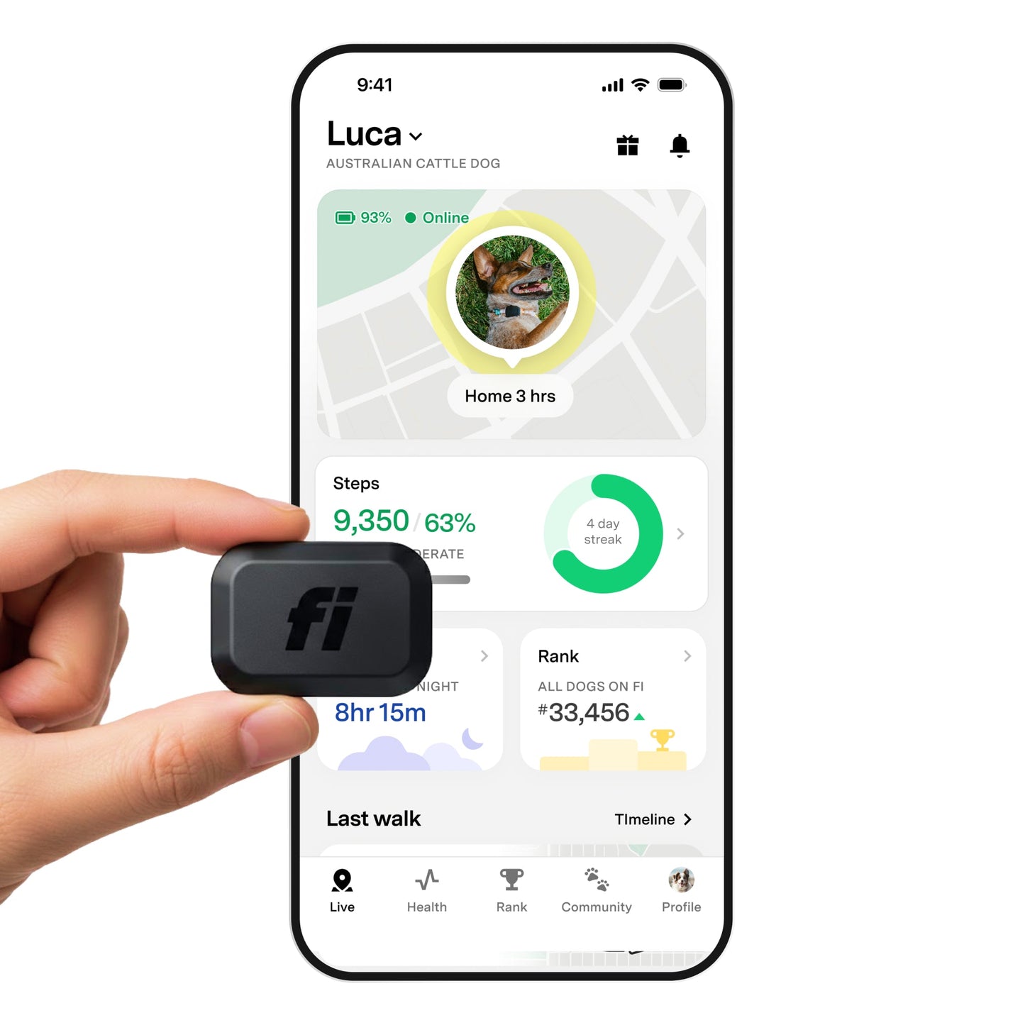 Fi Mini GPS Tracker for Dogs — 6-Month Membership Included — Smart Pet Tracking Collar Attachment — Lightweight, Virtual Fences, Escape Alerts, Step & Health, Waterproof