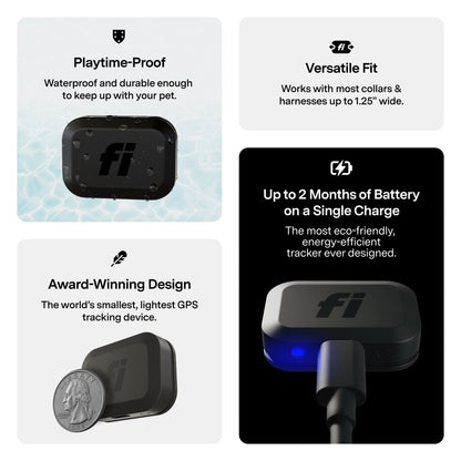 Fi Mini GPS Tracker for Dogs — 6-Month Membership Included — Smart Pet Tracking Collar Attachment — Lightweight, Virtual Fences, Escape Alerts, Step & Health, Waterproof