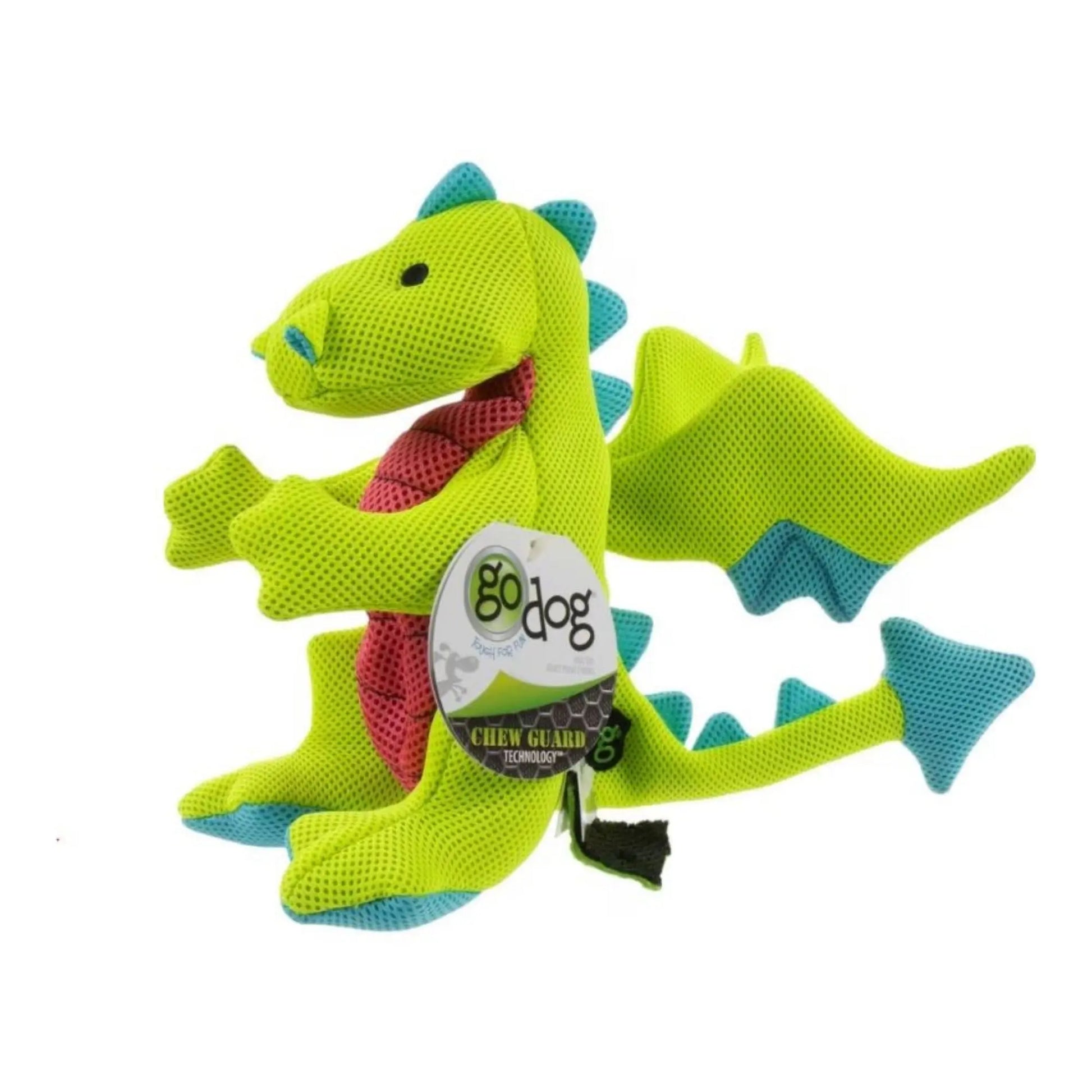 Godog Dragons Squeaky Plush Dog Toy Green Large Go Dog