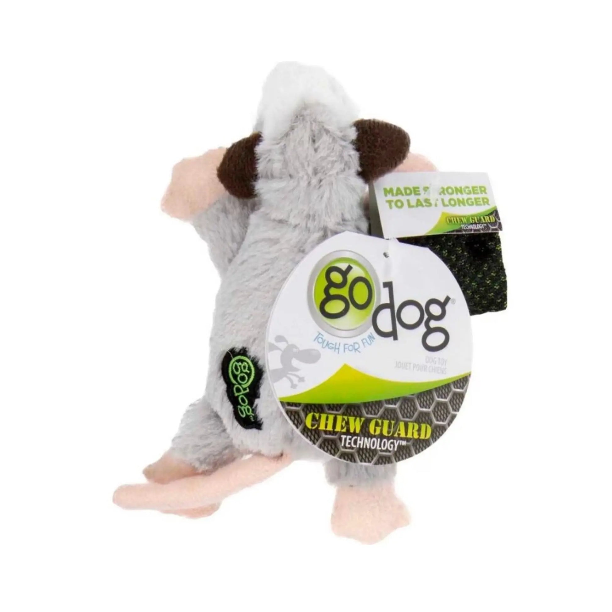 Godog Flatz Opossum Squeaky Plush Flattie Dog Toy Grey XSmall Go Dog