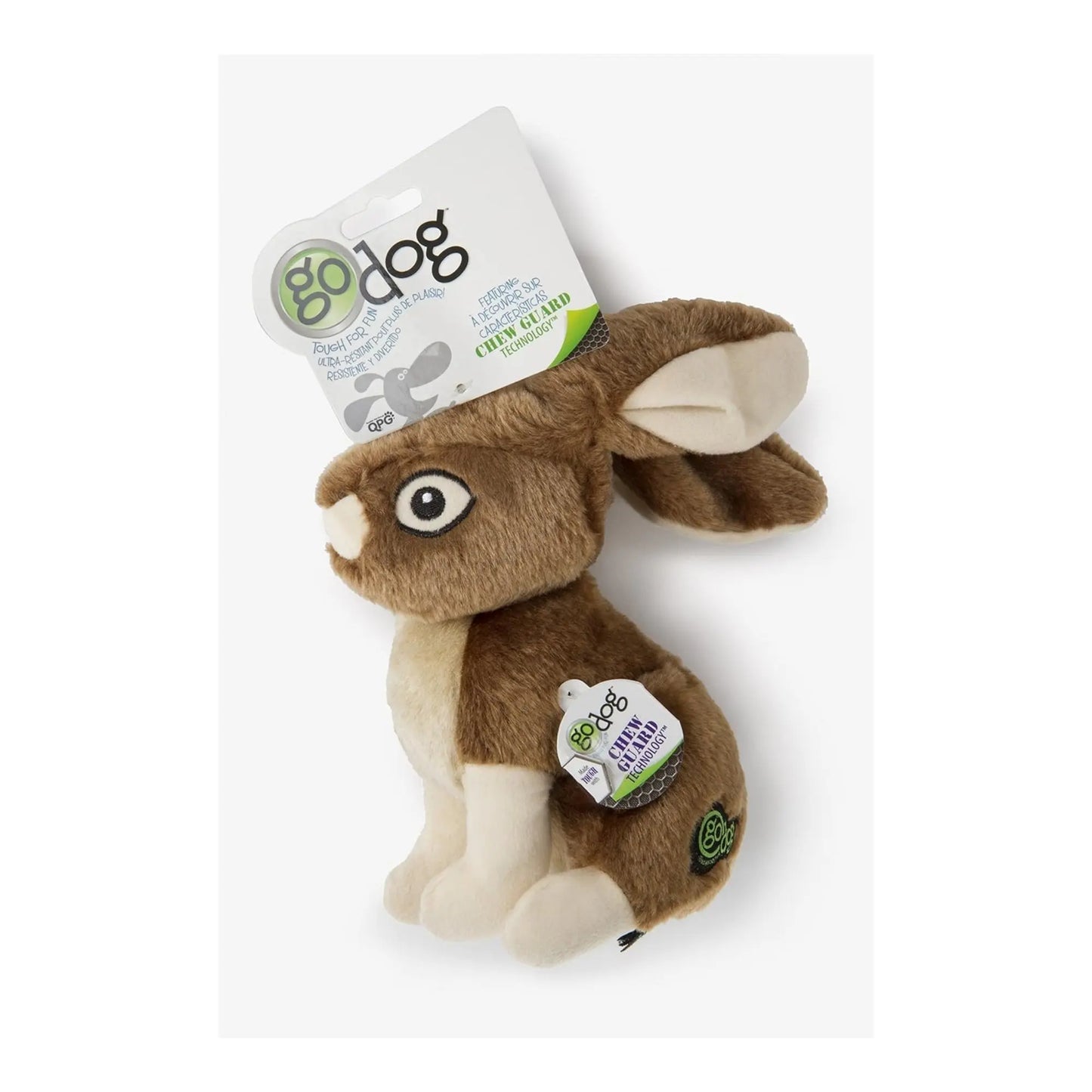 Godog Wildlife Rabbit Squeaky Plush Dog Toy Brown Large Go Dog