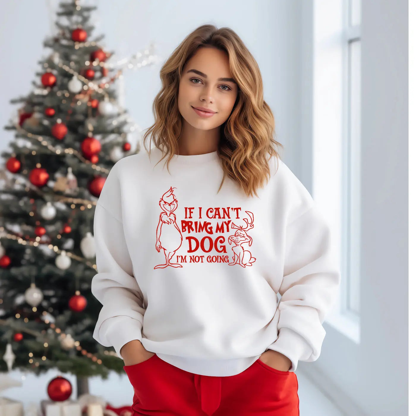 Grinch If I Can't Bring My Dog Christmas Crewneck Sweatshirt Hunter K9