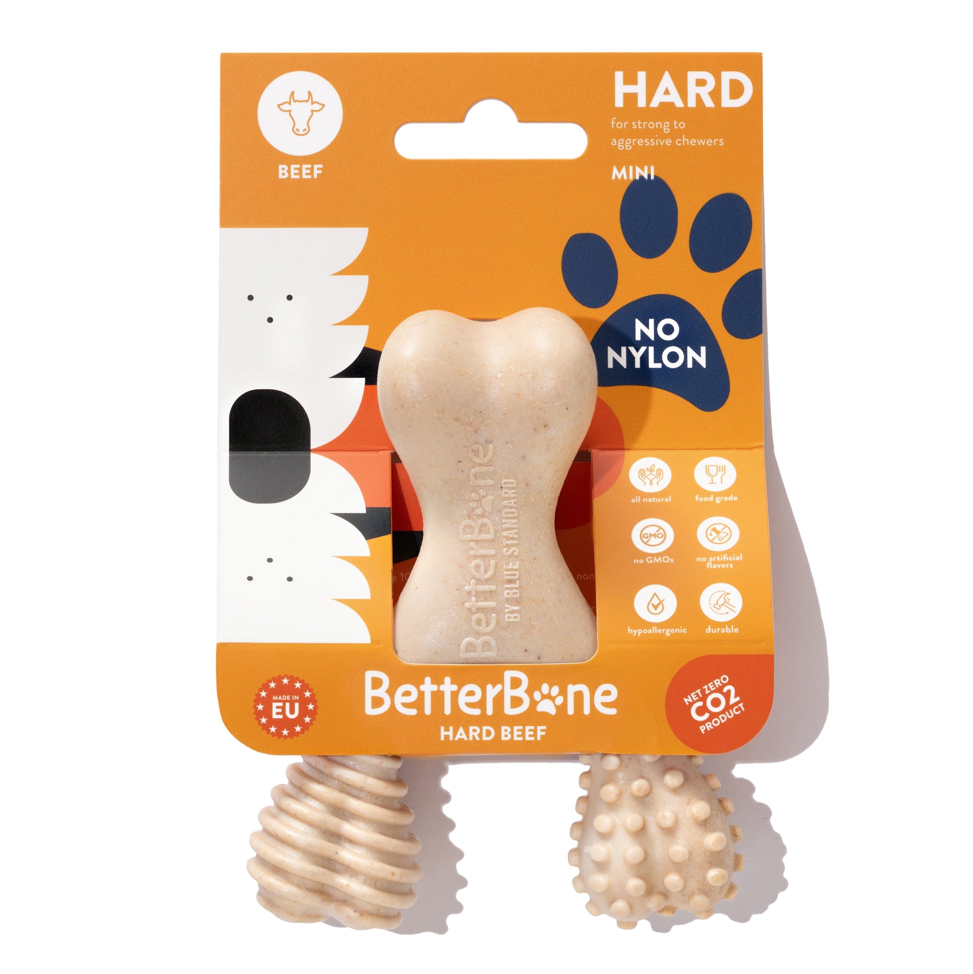 BetterBone Hard Beef Mini Dog Chew Toy made of natural, eco-friendly material, designed for durable dog chewing and play.