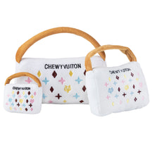White Chewy Vuiton Handbag | Squeaky Plush Dog Toy with Crinkle & Mesh Lining